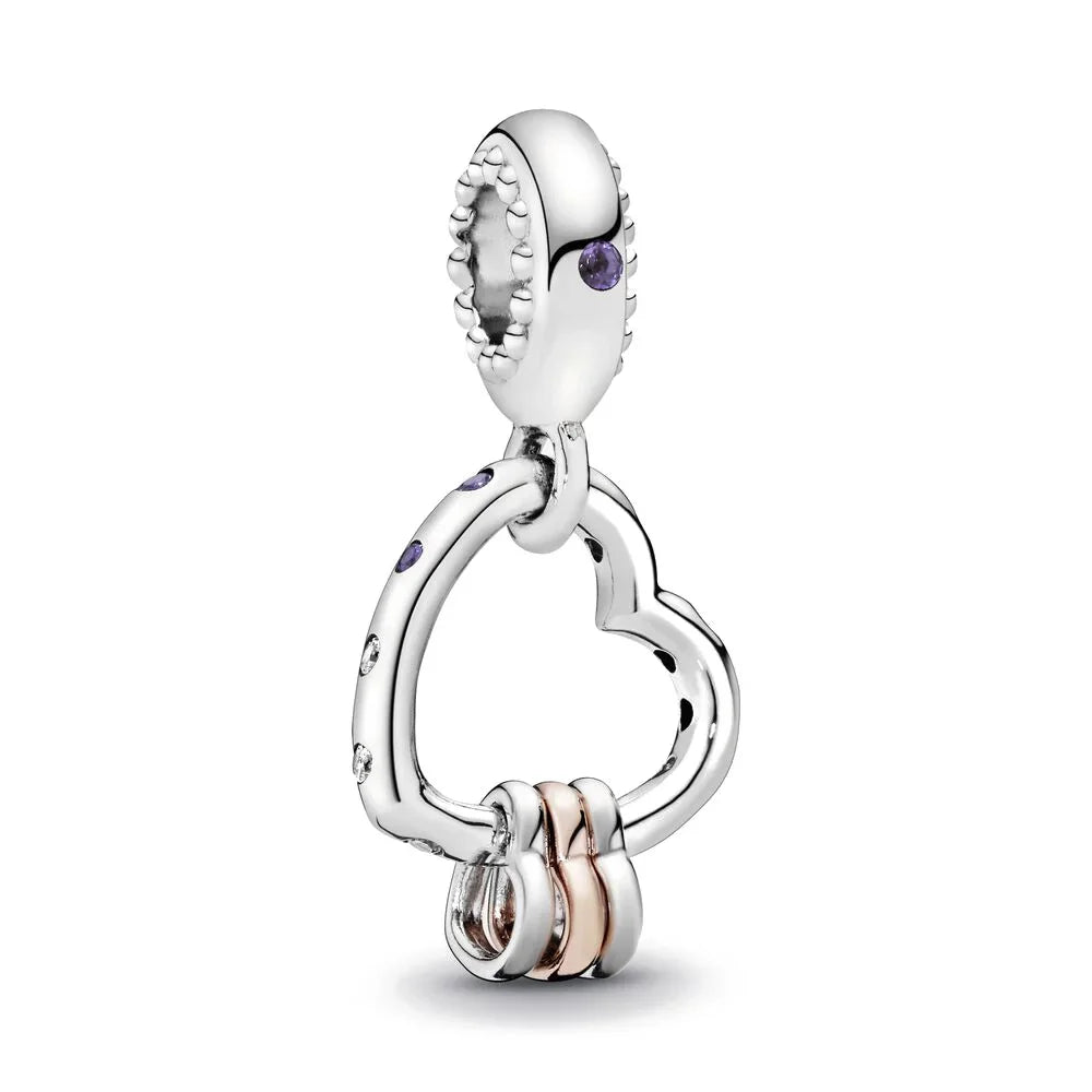 Sterling Silver Charms featuring a Heart-Shaped Love Pendant and Hollow Flower Beads