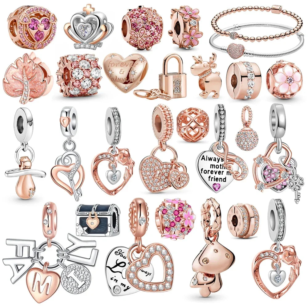 Sterling Silver Charms featuring a Heart-Shaped Love Pendant and Hollow Flower Beads