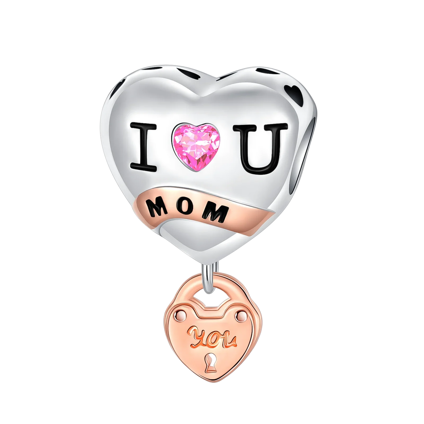 Sterling Silver Charms featuring a Heart-Shaped Love Pendant and Hollow Flower Beads