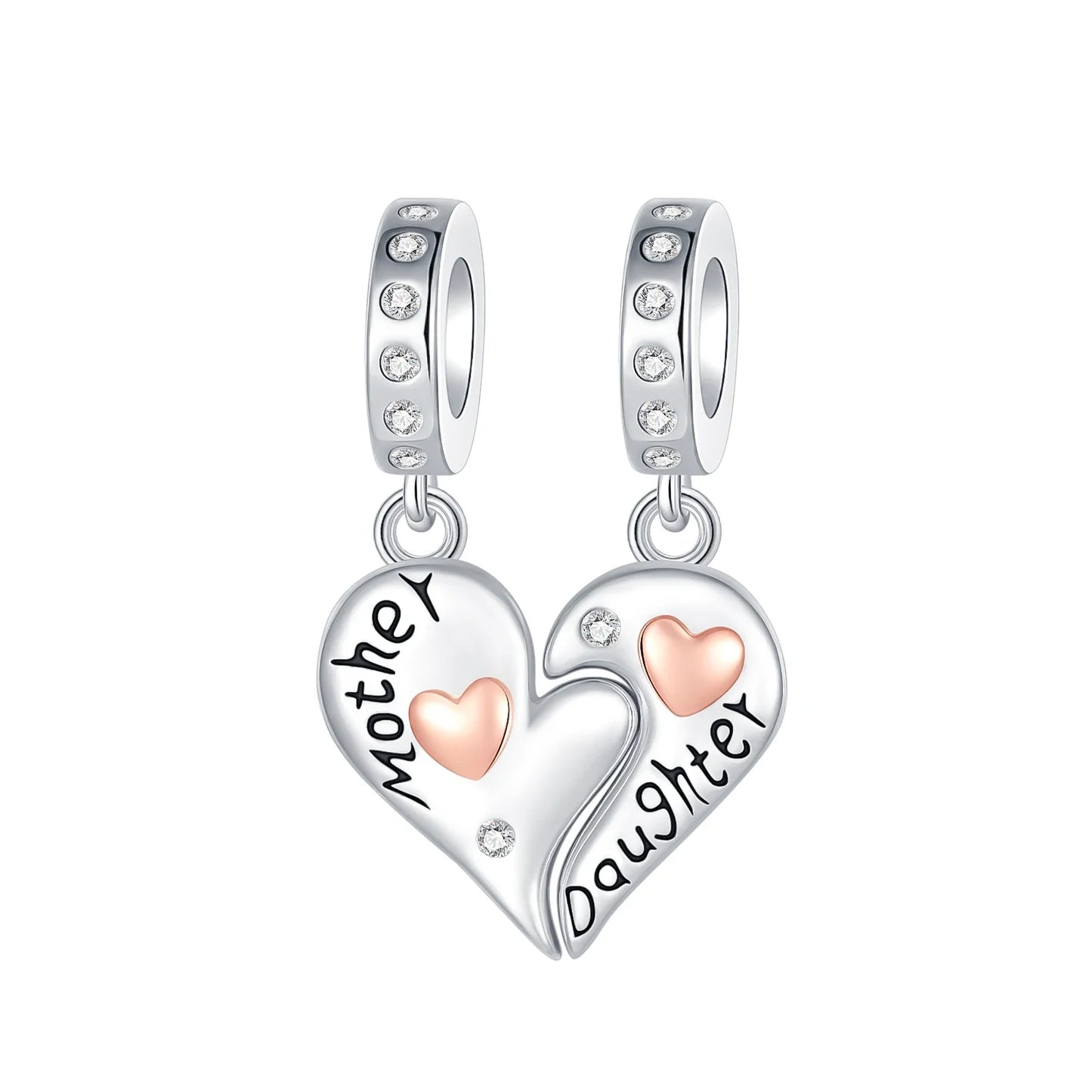 Sterling Silver Charms featuring a Heart-Shaped Love Pendant and Hollow Flower Beads
