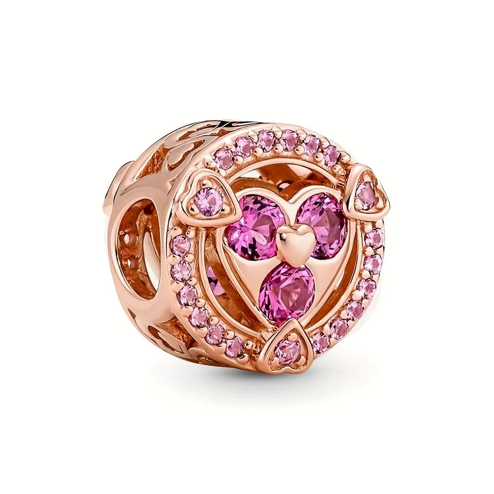 Sterling Silver Charms featuring a Heart-Shaped Love Pendant and Hollow Flower Beads