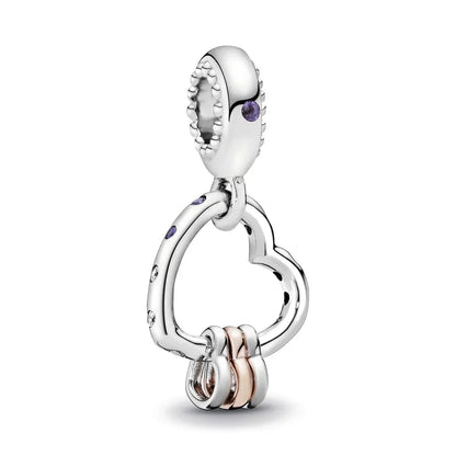Sterling Silver Charms featuring a Heart-Shaped Love Pendant and Hollow Flower Beads
