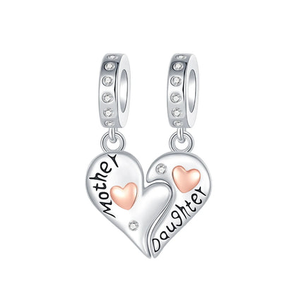 Sterling Silver Charms featuring a Heart-Shaped Love Pendant and Hollow Flower Beads